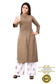 Indian Designer Plain Cotton Classic Trendy Solid Brown Stylish Party & Wedding Wear Fully Stitched Kurti - Kurta For Women. Stylish Kurta, Party Wear Kurti, Kurti For Women, Kurta Cotton, New Kurti Designs, Straight Kurti, New Kurti, Indian Kurta