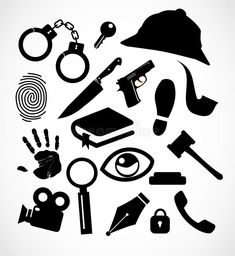 black and white silhouettes of various items on a white background stock photo - image