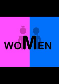 the words women are in black and pink, blue and purple with an image of a man