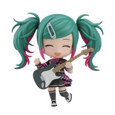 a girl with green hair holding a guitar