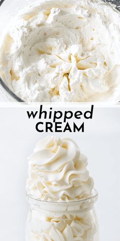 whipped cream in a glass jar with the words whipped cream on top and below it