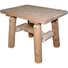 a small wooden table with logs on it