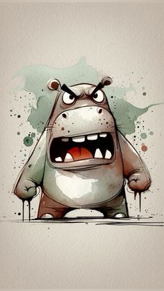 a drawing of a cartoon hippo with its mouth open