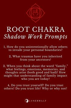 Shadow Work Journal Prompts Chakra, Root Chakra Questions, Root Chakra Journaling, Root Chakra Work, Shadow Work For Root Chakra, Root Chakra Prompts, Root Chakra Healing Journal Prompts, Root Chakra Shadow Work, Shadow Work Root Chakra