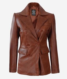 Double Breasted Leather Coat | Cognac Leather Blazer Mens Leather Jacket Vintage, Plus Size Leather Jacket, Leather Blazer Women, Women Leather Vest, Tan Leather Jackets, Leather Coat Womens, Black Leather Biker Jacket, Womens Biker Jacket, Long Leather Coat