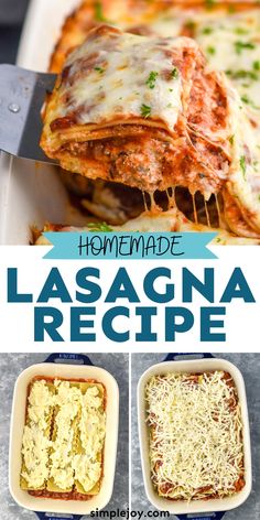 lasagna casserole recipe with cheese and sauce in the bottom left hand corner