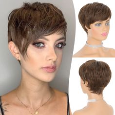 PRICES MAY VARY. Your Best Choice: Have you always wanted to try short hair, but don't want to cut your own hair? Do you suffer from gray or hair loss? Are you struggling with a bad haircut? This short wig is the solution to all your problems! It's suitable for all types of skin colors and ages, and is perfect for daily life, dance parties, concerts, cosplay, Halloween, etc. It can also be a good idea for gifting to family and friends. About this Wig: FESHFEN Short Pixie Cut Wig is a texturized Haircuts With Straight Bangs, Longer Pixie, Hair For Round Face Shape, Wedge Haircut, Short Hair Waves, Mom Hair, Haircut Inspo, Longer Pixie Haircut, Haircut Styles For Women