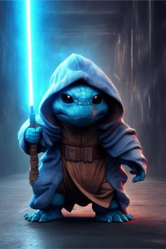 a star wars character holding a light saber