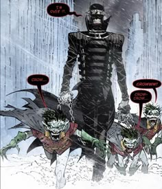 the joker and his gang in batman's dark knight comics, with their names written on