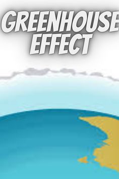 the green house effect logo is shown above an image of a blue ocean and yellow sand