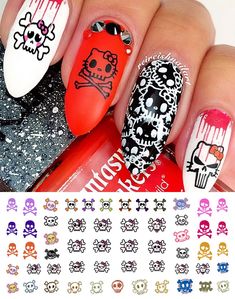 Cute Skulls Set #1 Nail Art Waterslide Decals-Monster High Style-Salon Quality! Halloween Pedicure, Creepy Nails, Trippy Nails, Monster High Skull, Emo Nails, Sugar Skull Nails, Skull Nail Art, Neat Nails, Skull Nails