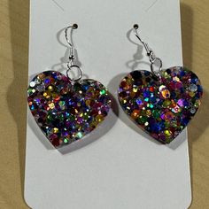 Handmade Sparkly Rainbow Heart Earrings With Resin and Glitter - Etsy Glitter Accessories, Dark Ghost, Ghost Gifts, Ghost Earrings, Glitter Earrings, Sparkly Earrings, Pride Gifts, Halloween Earrings, Holographic Glitter