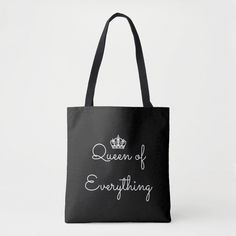 Queen of Everything Crown Tote Bag Customizable Everyday Tote Bag, Rectangular Bags With Letter Print, Daily Letter Print Rectangular Bag, Customizable Tote Shoulder Bag For Shopping, Customizable Tote Shoulder Bag For Everyday, Customizable Black Everyday Bags, Customizable Black Tote Shoulder Bag, Customizable Black Canvas Bag For Daily Use, Customizable Black Canvas Bag For Everyday Use