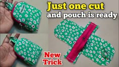 two pictures show how to make a zippered pouch