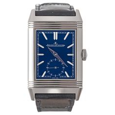 Pre-owned Jaeger-LeCoultre Reverso Tribute Monoface Small Seconds wristwatch (ref. Q397848J) featuring a mechanical manual-winding movement; blue sunray-brushed dial; small seconds subdial at 6 o'clock; and 45.6 x 27.4mm, stainless steel case on a dark blue calfskin leather strap secured by the JLC steel clasp. Accompanied by Jaeger-LeCoultre watch box, instruction booklet and warranty card, dated December 2023. Majority of the Jaeger-LeCoultre 8-year extended warranty remaining. Condition: Move Jlc Reverso, Rolex Watch Box, Jaeger Lecoultre Reverso, Jaeger Lecoultre Watches, Tank Watch, Tourbillon Watch, Create A Signature, Modern Watches, Jaeger Lecoultre