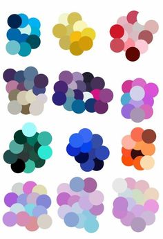 an array of different colored circles on a white background