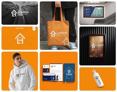 an orange and white advertisement for london heating with images of people, buildings, and products