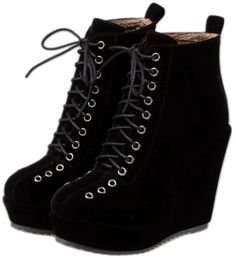 Casual Platform Wedge Boots For Party, Casual High Heel Wedge Boots For Party, Party Lace-up Platform Wedge Boots, Suede Platform Wedge Boots, Suede Platform Wedge Boots With Round Toe, Edgy Suede Heels With Round Toe, Black Suede High Heel Wedge Boots, Punk Female, Female Footwear