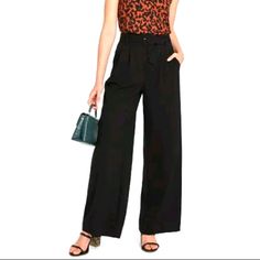 New With Tags A New Day Wide Leg Belted Pant Size 2 Black Wide-leg Pants For Date Night, High-waisted Pants With Belt Loops For Date Night, Black High Waist Wide Leg Pants For Work, Black High Waist Wide Leg Pants For Business Casual, High Waist Wide Leg Pants For Date Night, Chic Bottoms With Pockets For Date Night, Trendy Bottoms With Pockets For Date Night, Spring Date Night Pants With Pockets, Versatile Black Wide Leg Pants For Office