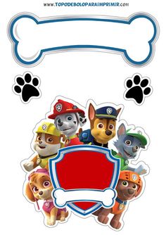 the paw patrol stickers are on display in front of a white background with blue border