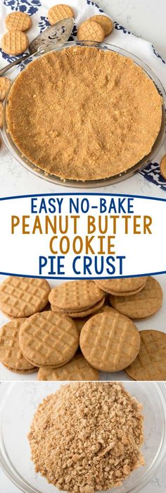 peanut butter pie crust on a plate with the words easy no bake peanut butter pie crust