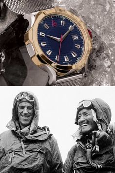 The Nº 1953 watch ➡️ The Climb to Everest The Nº 1953 octagonal-shaped bezel evolved from the Nº 1940 design. We always reference our favourite feature from a previous collection, so we decided to transform the bezel to encapsulate the case. The secondary photo is Edmund Hillary (left) and Sherpa Tenzing Norgay, who reached the 29,035-foot summit of Everest on May 29, 1953, becoming the first people to stand on top of the world's highest mountain. Source: National Geographic Tenzing Norgay, Citizen Watch, Dress Handmade, Top Of The World, Steel Watch, Watch Collection, National Geographic, Italian Leather