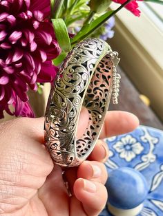 Filigree Bangle, Whimsical Jewelry, Filigree Design, Silver Filigree, Cuff Bangles, Vintage Bracelets, Handmade Silver, Cuff Bracelet, Silver Fashion