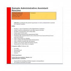 a sample resume for an assistant in the office, it is also available to be used as