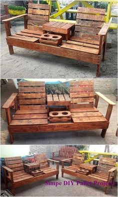 two different pictures of wooden furniture made out of pallets