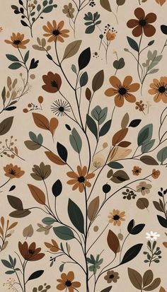 a wallpaper with flowers and leaves on it