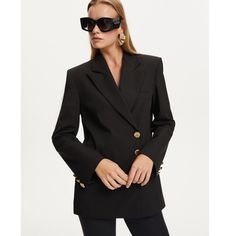 Nocturne. Women's Double-Breasted Masculine Jacket Black Size: Small Double-Breasted Masculine Jacket Suits For Street Look, Business Outfit, Work Office Style, Leisure Time, Daily Life, Holiday, Vacation. Whether Paired With A Suit Or Jeans, These Shirt Outfits For Women Will Give You A Fashions Modern Layered Look. Masculine Jacket With Double-Breasted Button Closure. Faux Welt Pockets. Imported Long Sleeves And Shoulder Pads. Size & Fit Model Product Size:S Model Size: Height 5'10 / Bust 29.5 Luxury Outerwear With Suit Collar For Career, Office Double-breasted Blazer With Double Button Closure, Elegant Double-breasted Leather Jacket With Buttons, Double-breasted Black Buttoned Office Blazer, Outfit Work Office, Semi-formal Leather Blazer With Double Button Closure, Black Button-up Outerwear With Double Button Closure, Outfit Work, Shirt Outfits