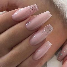 600pcs/Bag Ballerina Nail Art Transparent/Natural False Coffin Nails Blush Pink Glitter Nails, Coffin Shaped Pink Nails, Wedding Guest Nails Acrylic, January Birthday Nails 2023, Champagne Bridesmaid Nails, Lite Pink Nails, Faded Nails Ombre, Ballerina Summer Nails, Pretty Nails Simple Classy