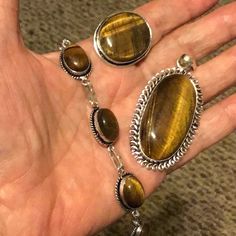 All 3 Pieces Are Brand New And In Perfect Condition. (Bs4) Sterling Silver Oval Bracelet For Gift, Oval Sterling Silver Bracelet Gift, Oval Sterling Silver Bracelet As A Gift, Bracelet Ring, Ring Pendant, Brown Silver, Tigers Eye, Women Artisans, Ring Bracelet