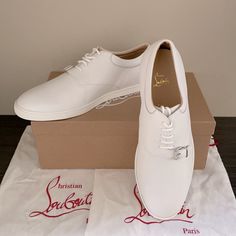 100% Authentic And Brand New Christian Louboutin Asylium Flat *Available In White Leather. *Size 47.5 (U.S. 14.5). *Comes With Original Box And Two Dust Bags. Elegant Sneakers With White Sole And Plain Toe, Elegant Sneakers With Plain Toe And White Sole, Elegant Sneakers With Textured Sole, Elegant Sneakers With Leather Sole And Almond Toe, Elegant Almond Toe Sneakers With Leather Sole, Luxury Formal Sneakers With Round Toe, Elegant Low-top Sneakers With Red Sole, Elegant Sneakers With Perforated Toe Box, Elegant White Calf Leather Sneakers