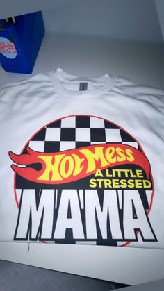 50/50 blend Unisex sizes!! Racing Tee Shirts, Hot Mom Shirt, Race Car Shirts, Custom Hoodies Ideas, Funny Racing Shirts, Hot Mess Mama Shirt, Hot Mess Mom, Mom Of Boys Shirt, Hot Wheels Birthday