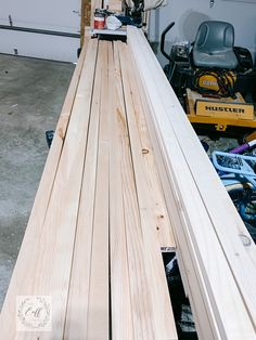 the wood is ready to be cut and put into place in the garage for installation