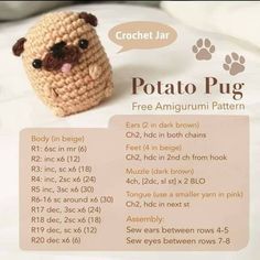 a crochet pattern for a stuffed pug with instructions on how to make it