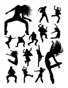 silhouettes of people dancing and jumping in the air