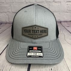 Premium Richardson 112 Hats with your custom text! Custom patch hats for your sports team, company, business, school, events, bachelor party, names, etc. We can also do your custom logo. Send us a message with an image of your logo and we will let you know if we can laser engrave it for you.  HOW TO ORDER - 1. Select your hat color. 2. Enter Custom Text in "Add your Personalization" Box 3. Add to Cart, Select Quantity and place your order!   We offer the best patch hats in the business, PERIOD! Patch Hats, Custom Patch, Party Names, School Events, Custom Patches, Sports Teams, Business School, Bachelor Party, Color 2