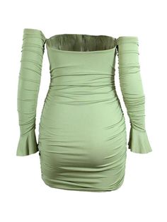 ⚡Buy 2024 Solid Off Shoulder Ruched Trumpet Sleeve Mini Dress Green M under $29.00 in Dresses at AnotherChill.com Online. Style: Casual/Street/Sweet/Vintage/Vacation/Sexy. Fabric Content: Polyester. Fit Type: Slim Fit. Neckline: Off the Shoulder. Length: Mini Dress. ✓2024 S/S OUTFITS. Check reviews and buy Solid Off Shoulder Ruched Trumpet Sleeve Mini Dress today. Fitted Green Ruched Mini Dress, Green Ruffled Stretch Mini Dress, Fitted Green Mini Dress With Ruched Detail, Green Stretch Mini Dress For Brunch, Chest Design, Vintage Vacation, 2000s Outfits, Trumpet Sleeve, Dress 2024