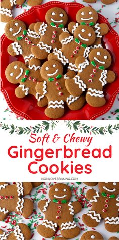 soft and chewy gingerbread cookies on a red plate