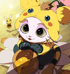 a cartoon character is holding a teddy bear in her arms and looking at the camera