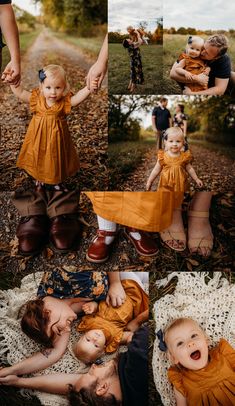 a collage of photos with two children holding hands and one baby laying on the ground