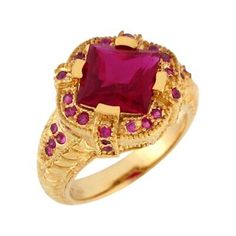 Find ideas๏ฟฝand inspiration for 10k or 14k Yellow Gold Simulated Ruby Exquisite Detailed Band Design Ladies Ring, Fashion Jewelry Luxury Yellow Gold Ruby Ring With Center Stone, Luxury Ruby Signet Ring For Formal Occasions, Luxury Gold Ruby Ring With Accent Stones, Luxury Signet Ring With Accent Stones, Cushion Cut Rings With Polished Finish, Elegant Ruby Signet Ring For Formal Occasions, Luxury Yellow Gold Ruby Ring Hallmarked, Fine Jewelry Engraved Gemstone Ring For Formal Occasions, Formal Engraved Gemstone Ring Fine Jewelry