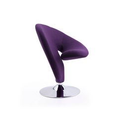 a purple chair sitting on top of a metal base