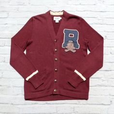 ad eBay - Find many great new & used options and get the best deals for Vintage Rugby by Ralph Lauren Skull Cardigan Jacket Size S Maroon at the best online prices at eBay! Free shipping for many products! Fall College Cardigan With Ribbed Cuffs, Classic Fall Streetwear Cardigan, Retro Streetwear Cardigan For Fall, Retro Cotton Cardigan, Retro Cotton Cardigan For College, Vintage College Sweater For Fall, Vintage Sweater For College In Fall, Vintage Fall Sweater For College, Retro Long Sleeve Cardigan For College