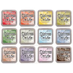 Tim Holtz Distress OXIDE INK PAD SET OF 12 Ranger ranger114 Mowed Lawn, Tim Holtz Distress Crayons, Saltwater Taffy, Spun Sugar, Distress Crayons, Stormy Sky, Mixed Media Supplies, Blending Tools, Yupo Paper