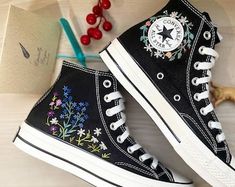 Custom Embroidery Converse shoes Flower Embroidery - Etsy Vintage Embroidered Low-top Sneakers, Vintage Embroidered High-top Sneakers, Vintage High-top Embroidered Sneakers, High-top Embroidered Multicolor Sneakers, High-top Multicolor Embroidered Sneakers, Multicolor Embroidered Low-top Sneakers, Multicolor Embroidered Logo Low-top Sneakers, Low-top Sneakers With Multicolor Floral Embroidery, Lace-up Sneakers With Multicolor Embroidery And Embroidered Logo