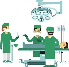 three doctors in green scrubs are performing surgery on a patient who is lying down