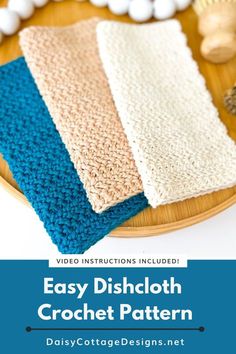 easy dishcloth crochet pattern on a plate